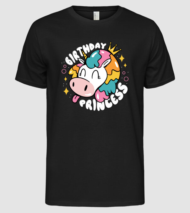 Birthday Princess Unicorn model negru pe tricou