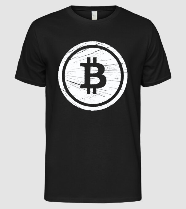 Bitcoin logo model negru pe tricou