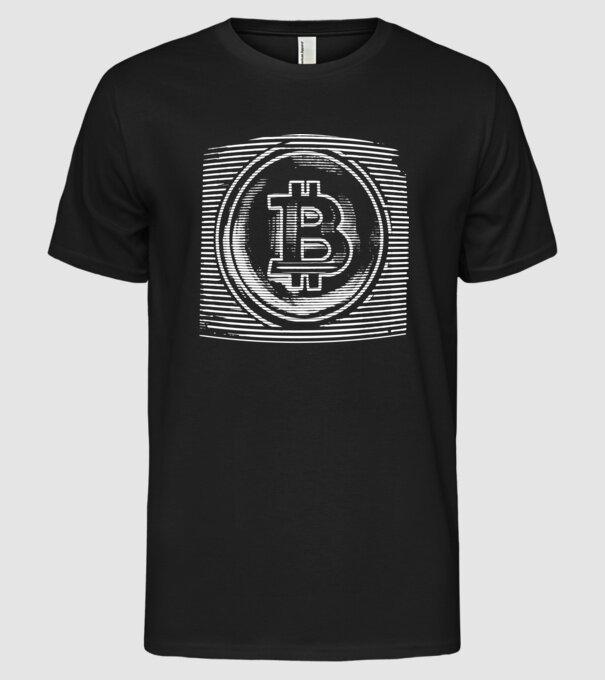 Bitcoin logo model negru pe tricou
