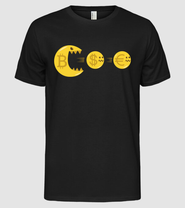 Bitcoin Pacman model negru pe tricou