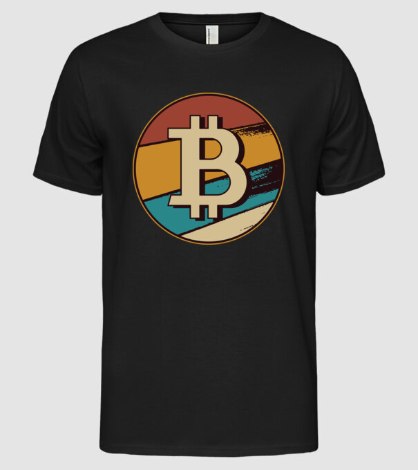 Bitcoin retro model negru pe tricou