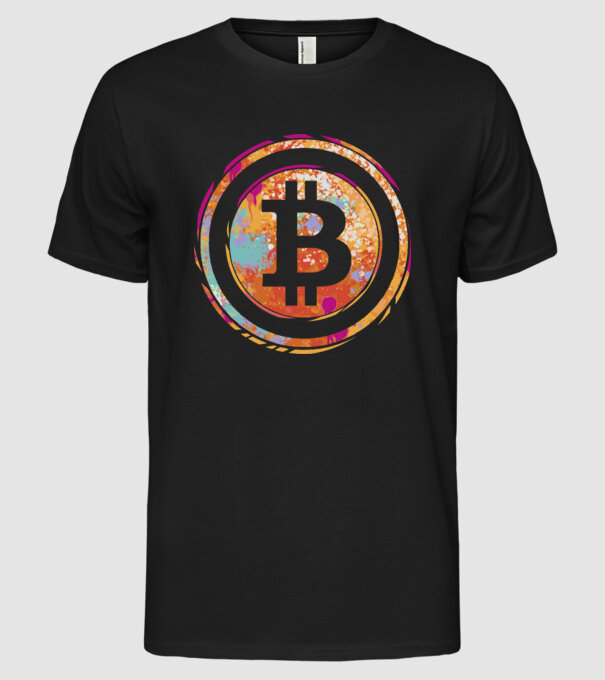Bitcoin Watercolor model negru pe tricou