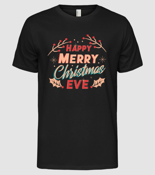 Crăciun Fericit model negru pe tricou