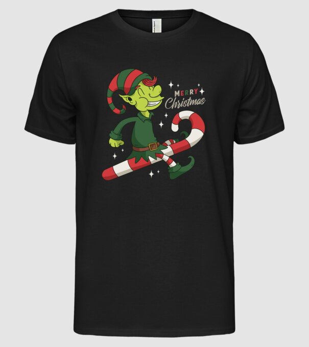 Crăciun Fericit Elf model negru pe tricou
