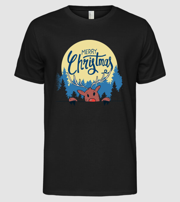 Crăciun Fericit Moș Crăciun cu ren model negru pe tricou