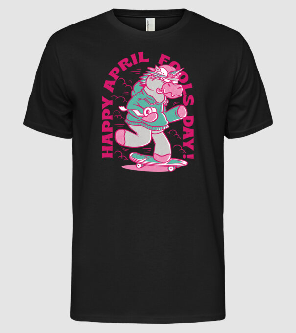 Ziua proștilor Unicorn model negru pe tricou