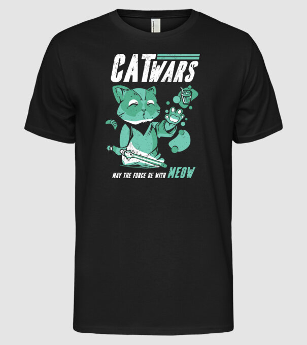 Cat wars - May the force be with meow model negru pe tricou