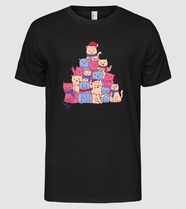 Pom de Crăciun Pisică model negru pe tricou