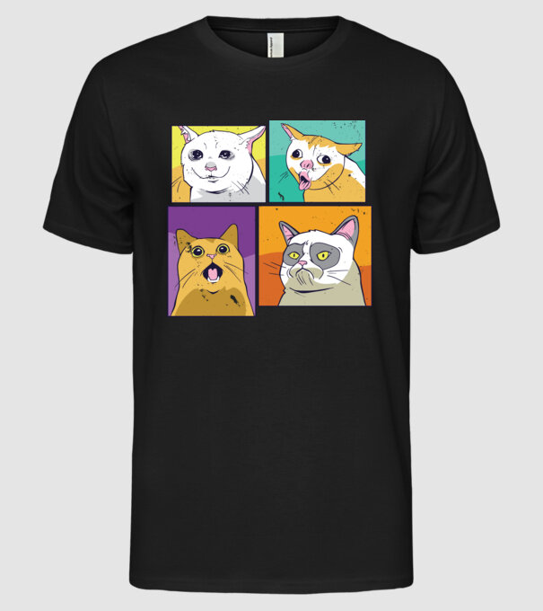 Pisică Meme Pop Art model negru pe tricou