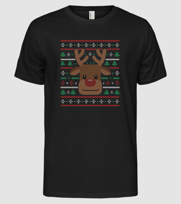 Tricou cu ren pulovăr urât model negru pe tricou