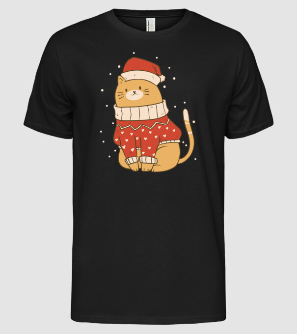 Pisică drăguță de Crăciun model negru pe tricou