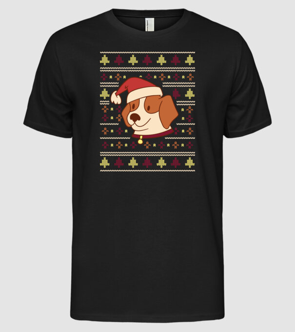 Pulover urât de Crăciun cu cățeluș drăguț model negru pe tricou