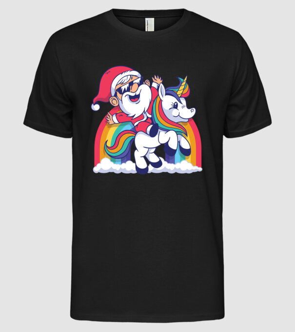 Moș Crăciun Drăguț Unicorn tricou model negru pe tricou
