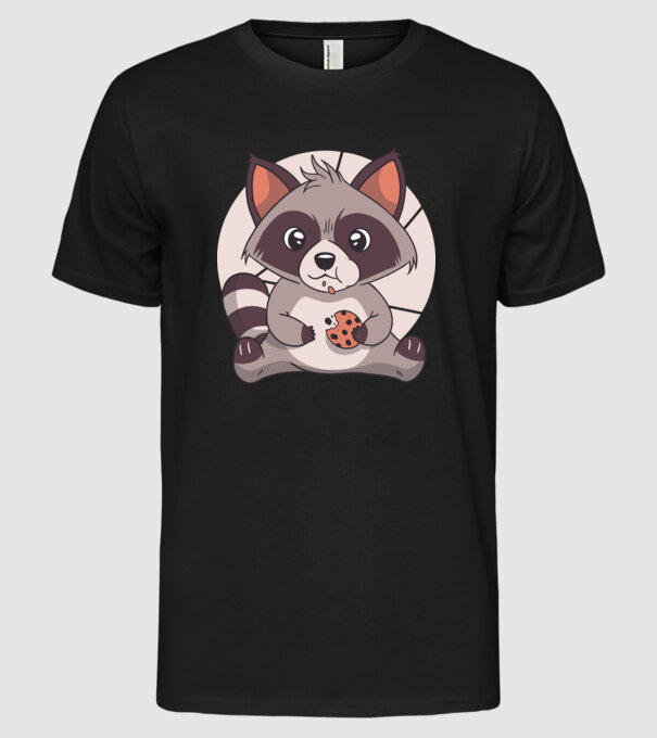 Tricou raton drăguț mâncând biscuiți model negru pe tricou