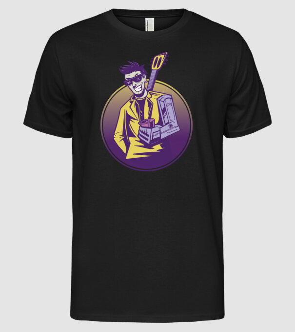 Chitarist Cyberpunk model negru pe tricou