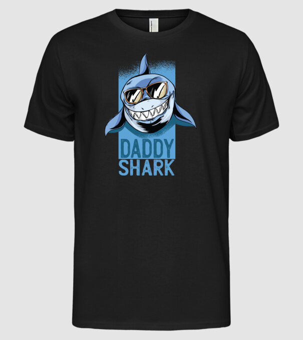 Daddy Shark tricou pentru tata model negru pe tricou