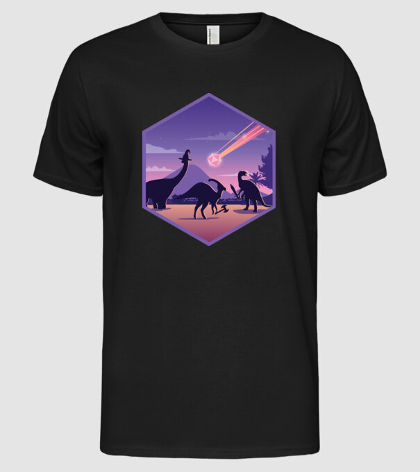 Dinozaur Meteor model negru pe tricou