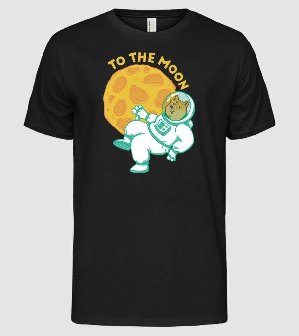 Dogecoin to the moon model negru pe tricou