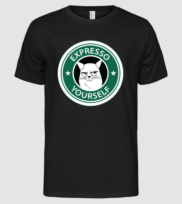 Expresso Yourself tricou Pisică cu cafea model negru pe tricou
