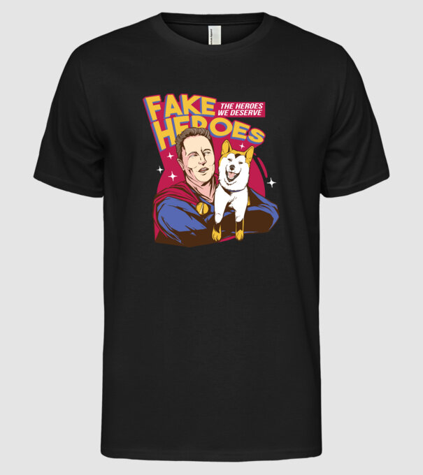 Fake Hero Elon Musk model negru pe tricou