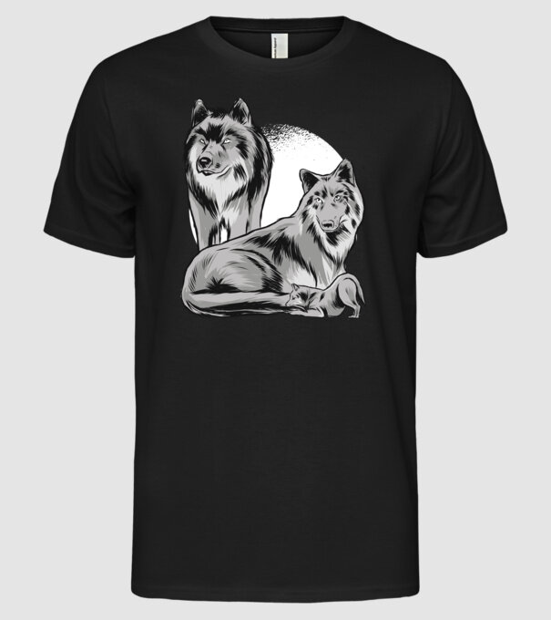 Familie de lupi model negru pe tricou