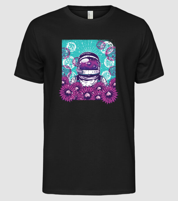 Floral Astronaut model negru pe tricou