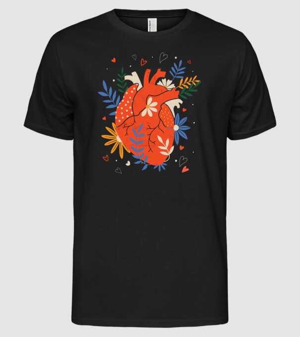 Inimă Floral model negru pe tricou