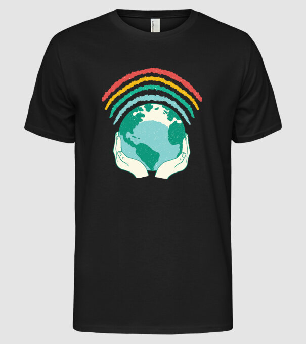Pământ Wifi Curcubeu model negru pe tricou
