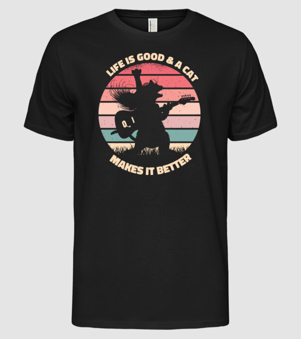 Pisică Chitaristă model negru pe tricou