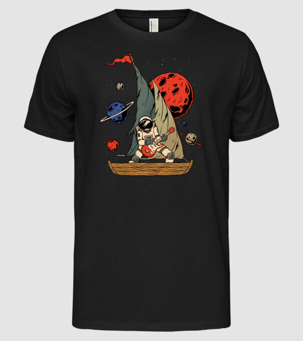 Astronaut Chitarist model negru pe tricou