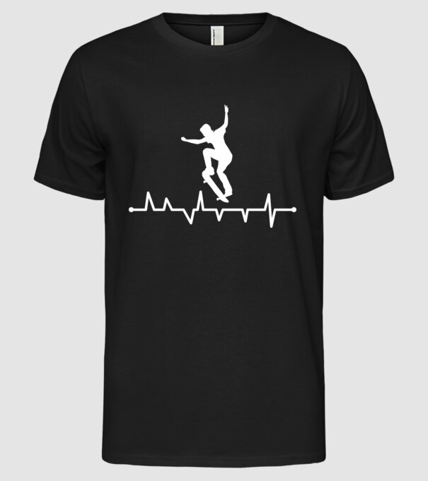 Heartbeat Skateboarder model negru pe tricou