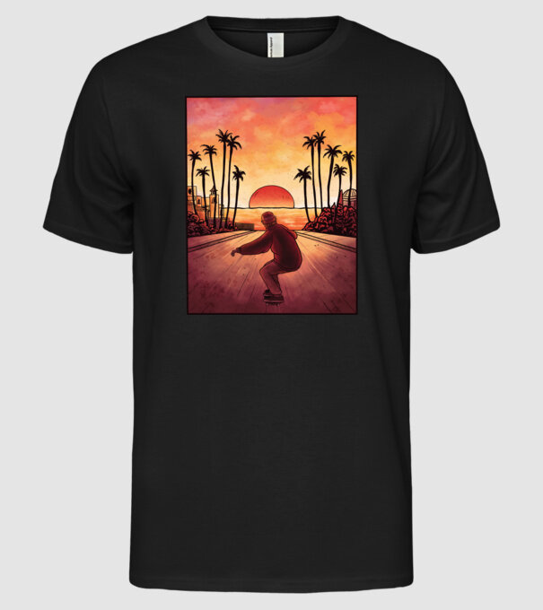 Apus de soare Skateborder model negru pe tricou