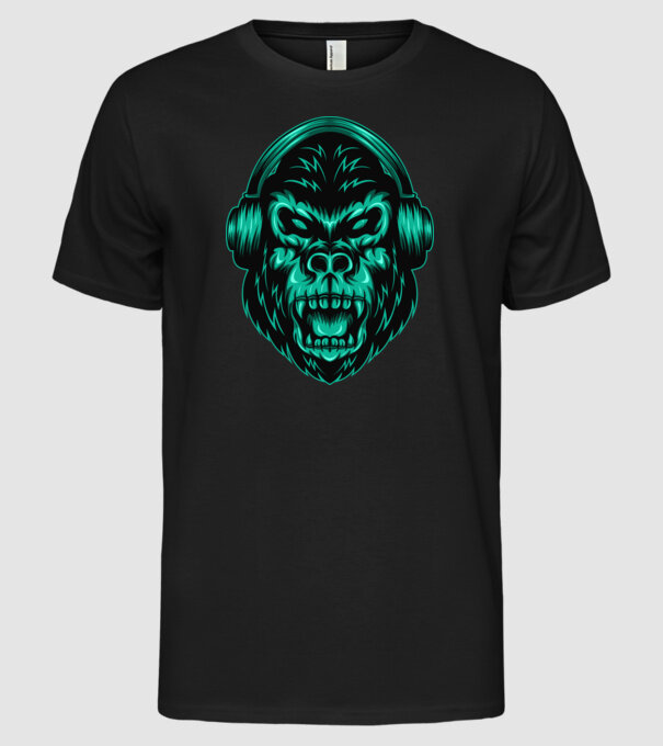 Gorilă căști model negru pe tricou