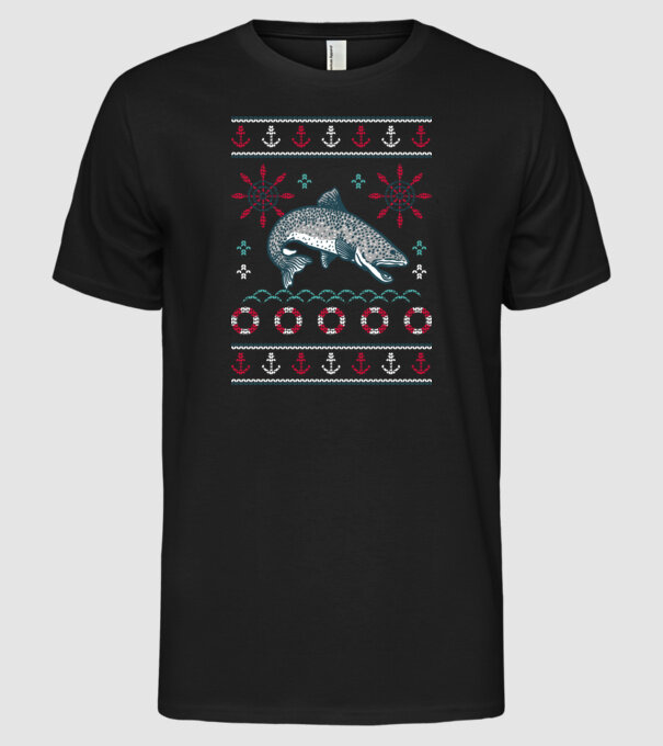 Pulover urât cu pește model negru pe tricou