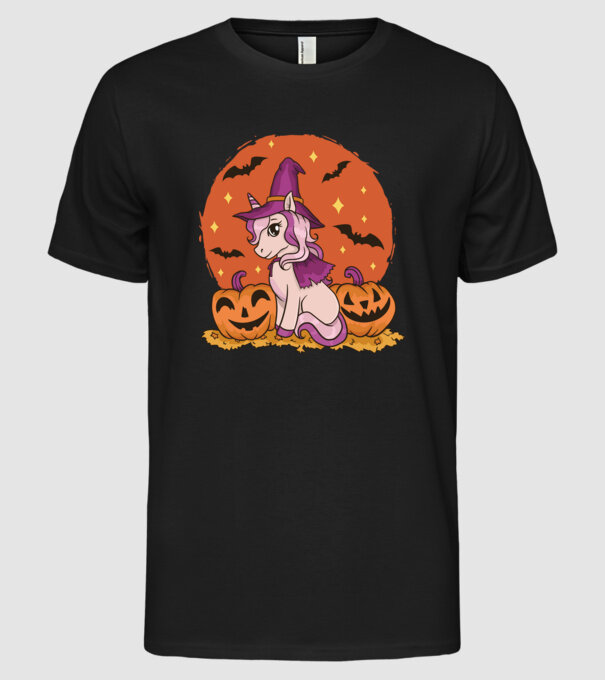 Unicorn Halloween model negru pe tricou