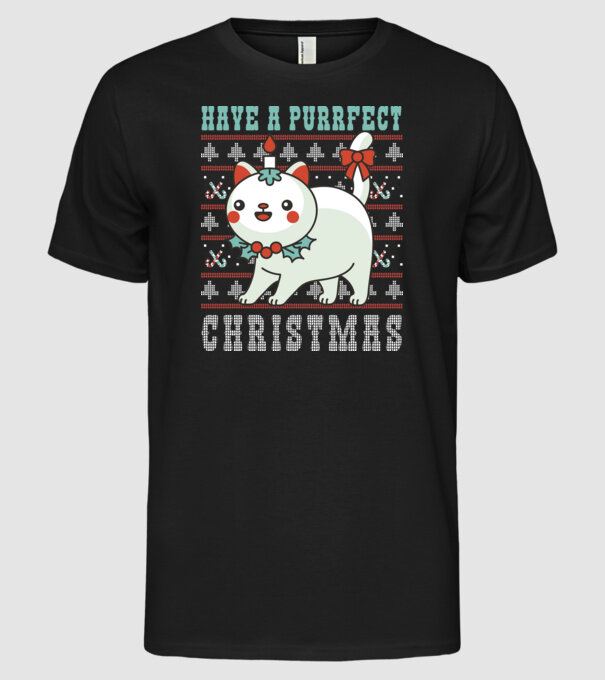 Have a Purrfect Christmas model negru pe tricou