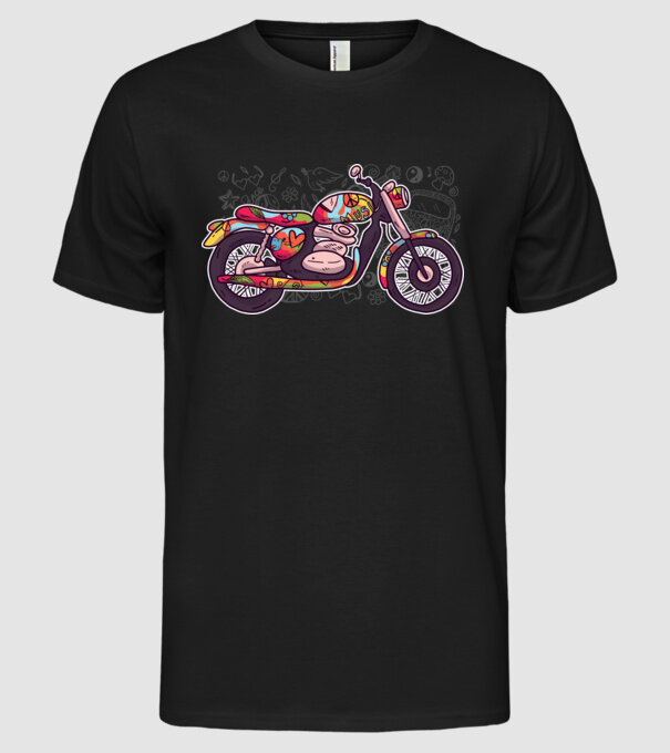 Motociclist Hippi model negru pe tricou