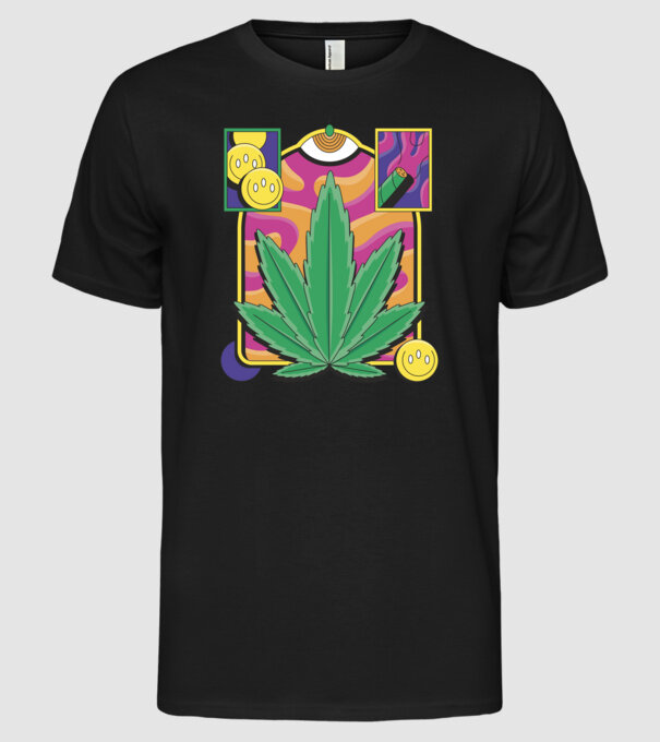 Hippy Cannabis model negru pe tricou