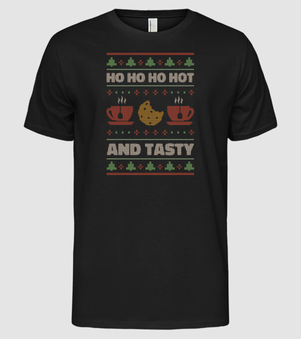Ho Ho Ho Hot and Tasty Pulovăr urât model negru pe tricou