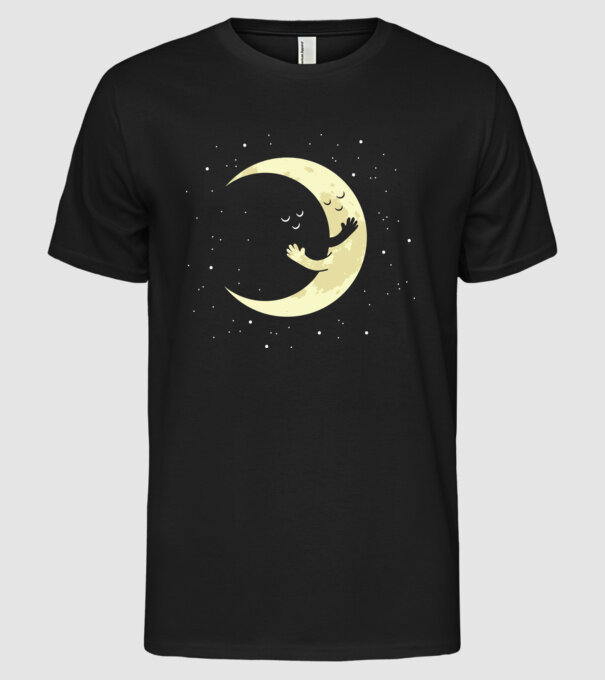 Luna și Soarele îmbrățișare model negru pe tricou