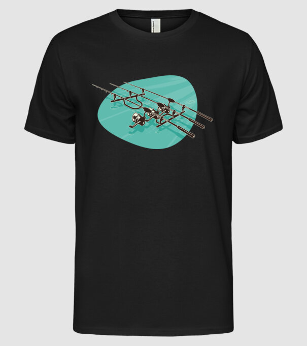 Undițe de pescuit model negru pe tricou