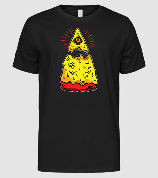 Illuminati Pizza model negru pe tricou