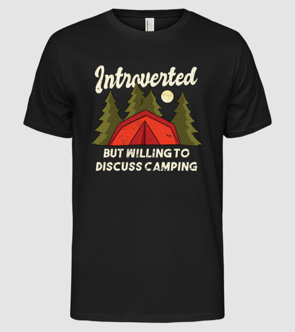 Camping Introvertit model negru pe tricou