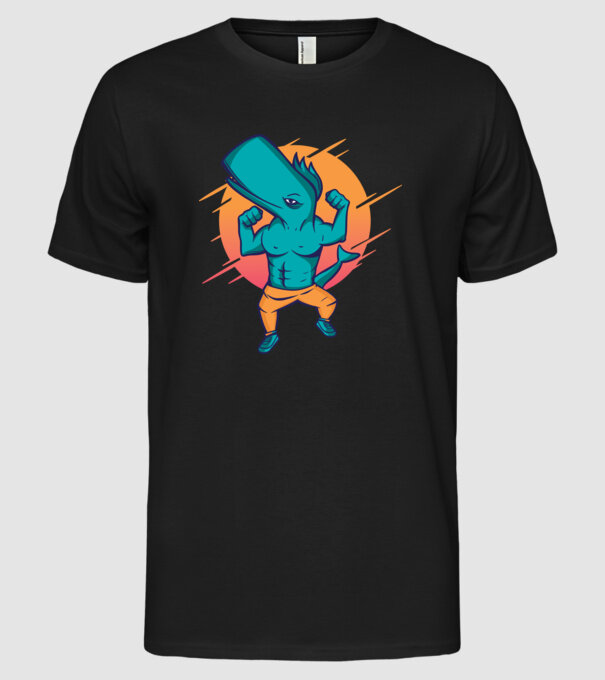 Balenă musculoasă model negru pe tricou