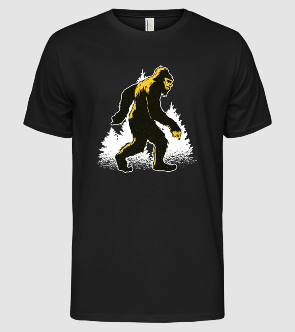 Yeti în pădure model negru pe tricou