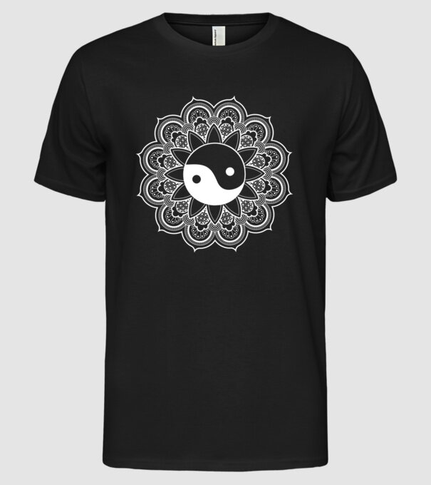 Yin-Yang Mandala model negru pe tricou
