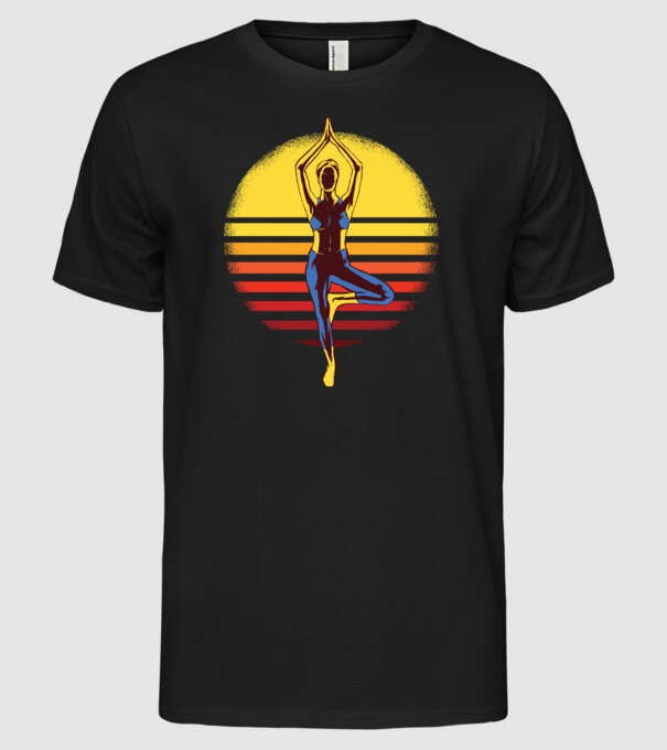Retro yoga model negru pe tricou