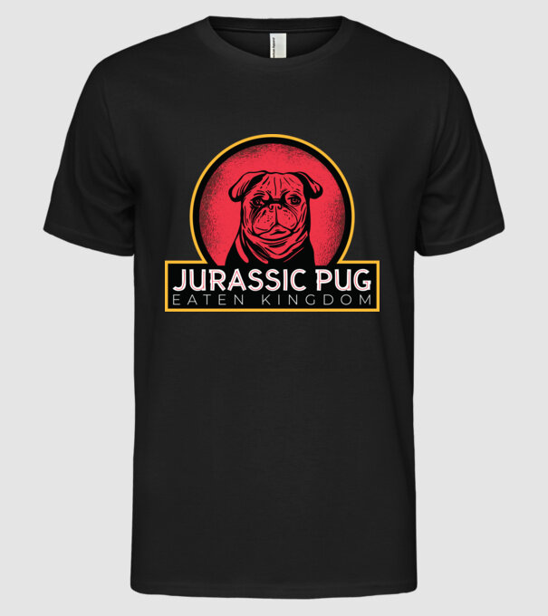 Jurassic Pug Tricou cu mops model negru pe tricou