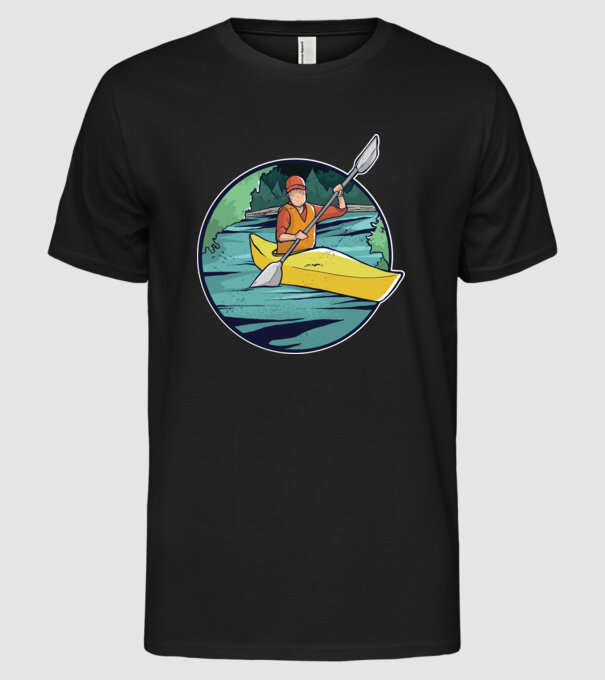Caiac-canoe model negru pe tricou