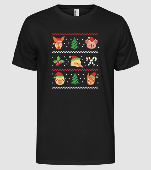 Pulover urât Animale de Crăciun model negru pe tricou